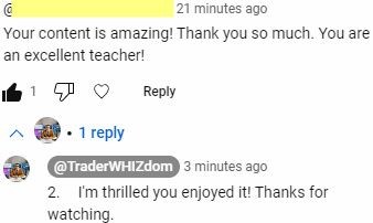 Screenshot of a social media comment expressing appreciation for the content and the creator replying with gratitude.