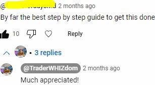 Screenshot of a YouTube comment praising the guide, with a reply expressing gratitude.